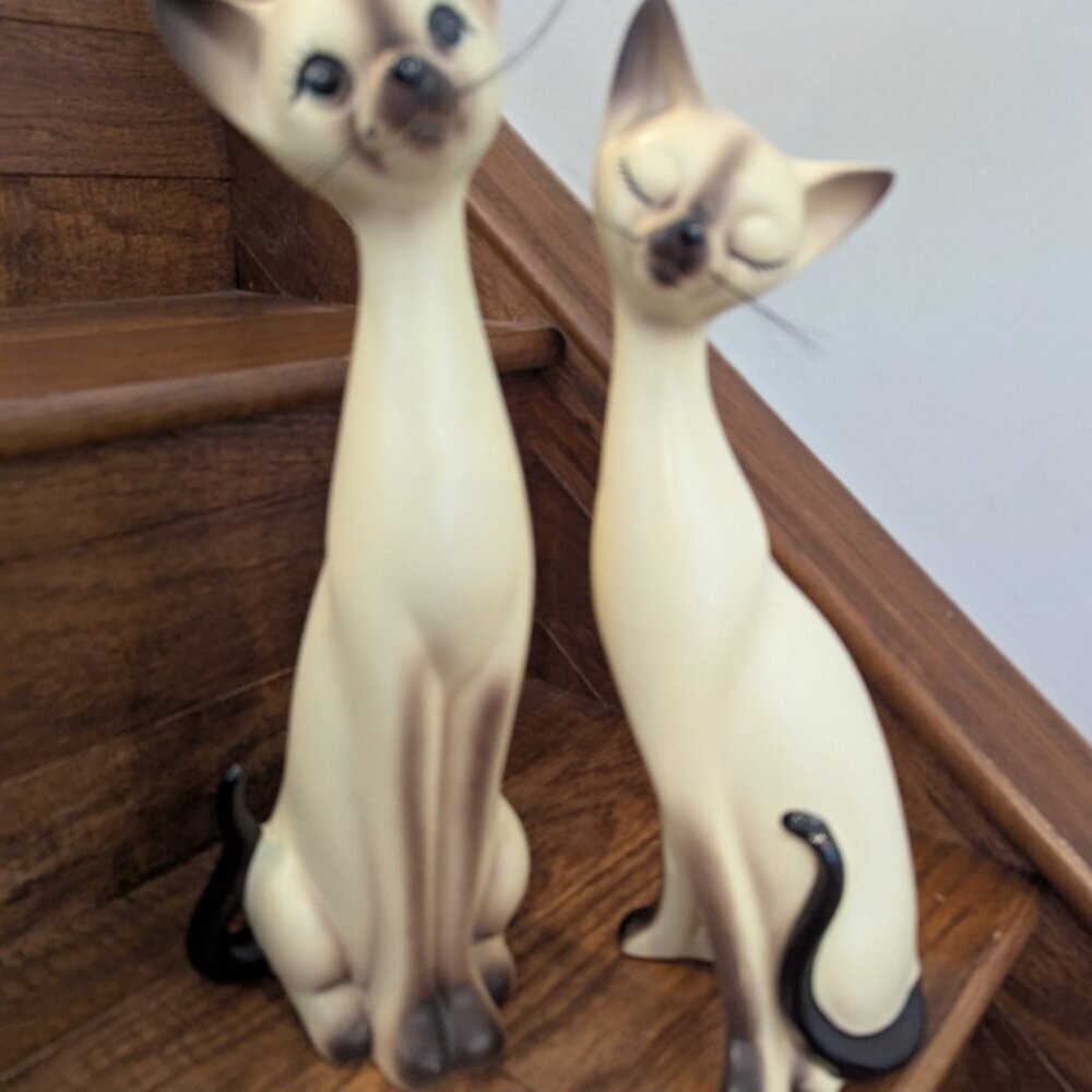 Vintage Norcrest Japan Siamese Long Neck Cats 1950s Tall Porcelain Cat Figurines - Picture 3 of 14